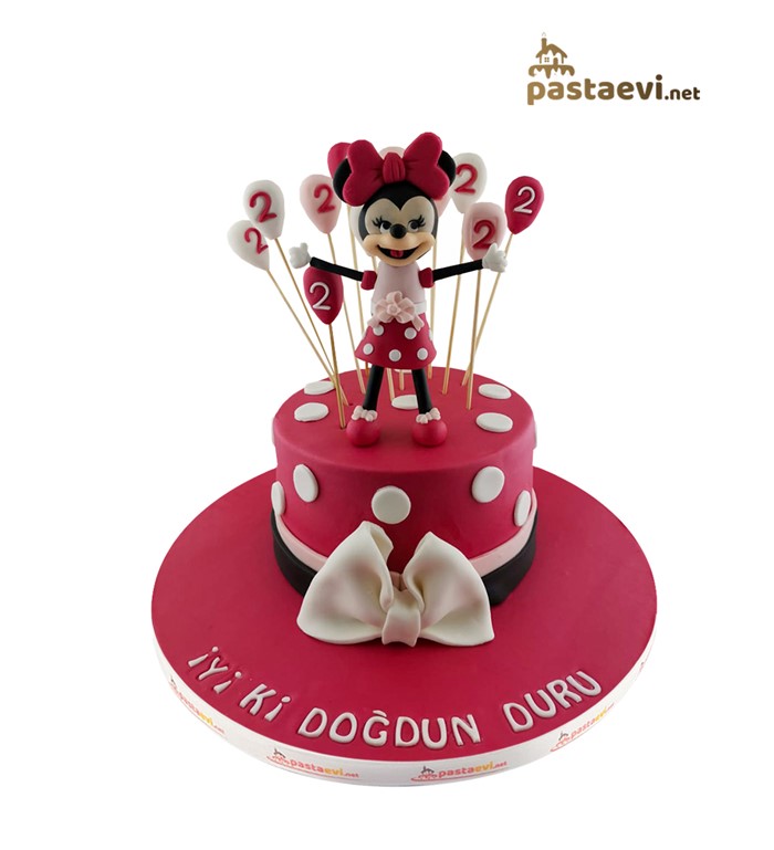 balonlu minnie mouse, rakamlı pasta, kız çocuk pastası