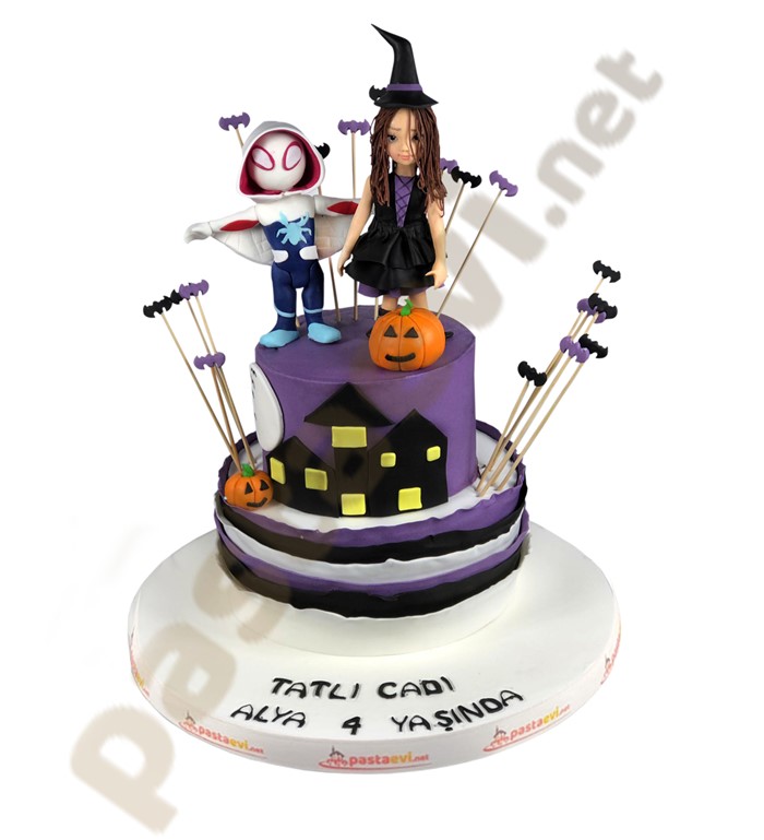 cadı konseptli pasta, hallowen konseptli pasta, cadı figürü