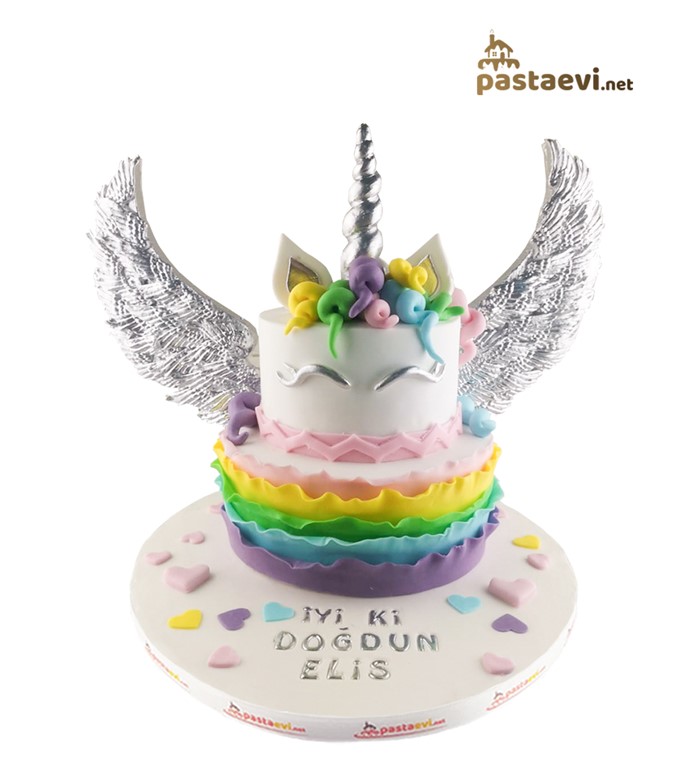 gümüş kanatlı, unicorn pastası, renkli pasta, online pasta