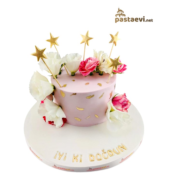 doğum günü pastası, güllü pasta, altın yıldızlar pastası