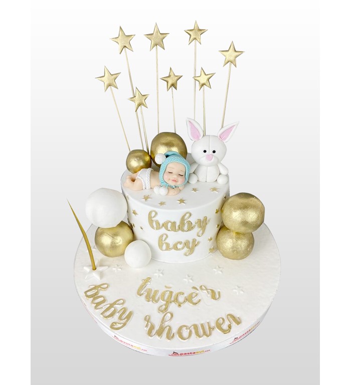 yıldızlı baby shower pastası, baby shower pastası, butik 