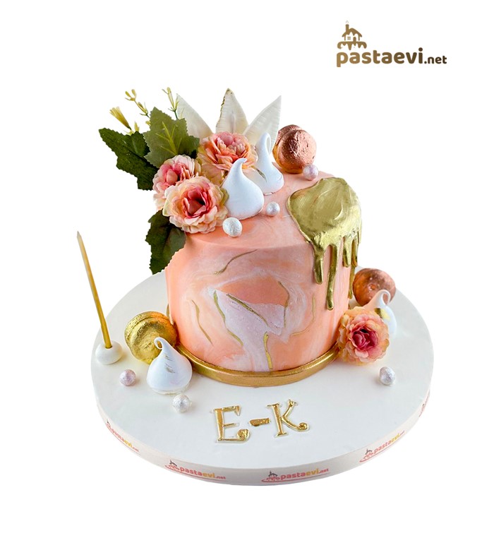 pembe güllü pasta, sevgili pastası, sevgililere özel pasta