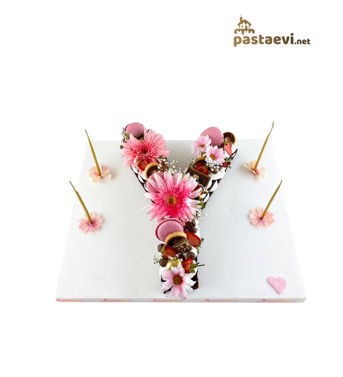 pembe makaronlu, harf pasta, özel tasarım pasta