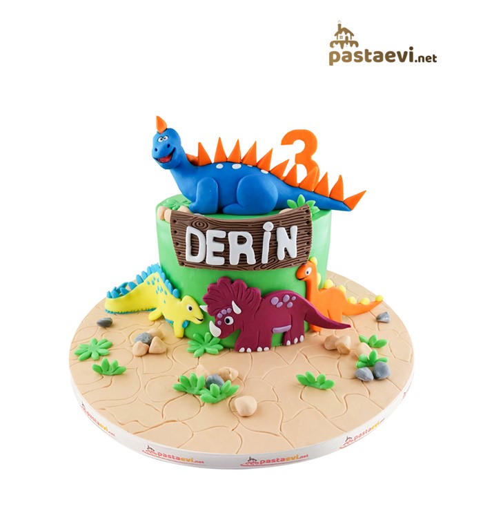 dinozor pastası, renkli dinozorlar, rakamlı pastalar