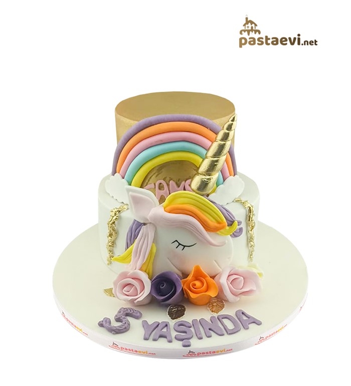 renkli unicorn pastası, kız çocuk pastası, özel tasarım 