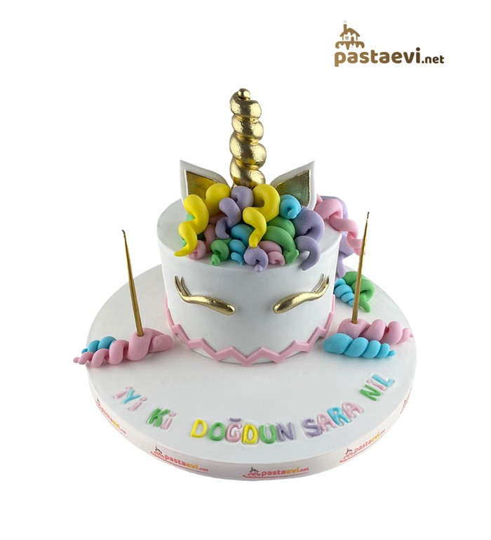 renkli unicorn pastası, kız çocuk pastası, özel tasarım 