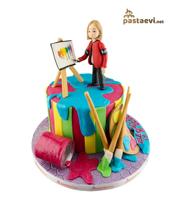 ressam pastası, ressam tuvali, resim öğretmeni pastası