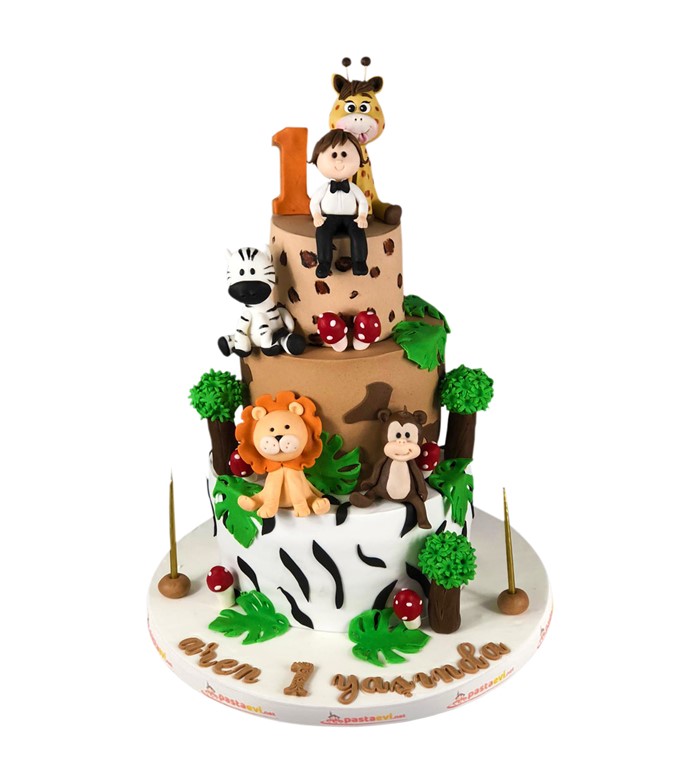 safari konseptli pasta, safari pasta, cake design