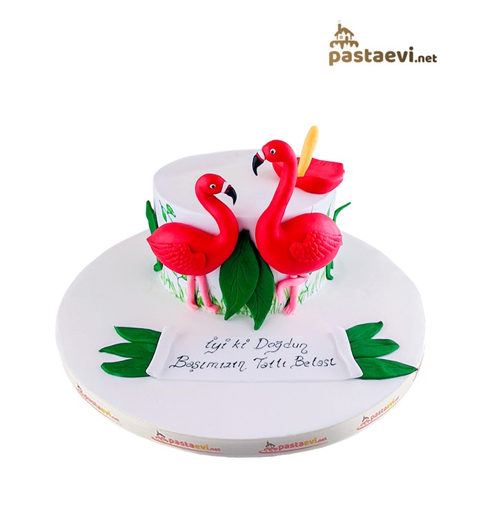 flamingo pastası, sevgimli flamingolar, kız çocuk pastası